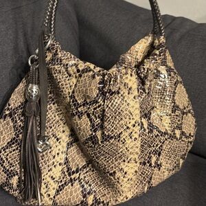 Brighton Gray Olive Leather Mock Snake Skin Shoulder Bag Rare